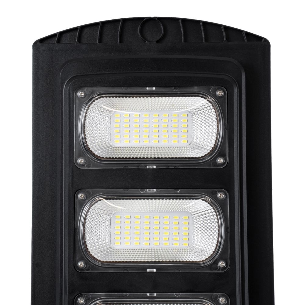 GLOBOSTAR® STREETB 85343 Φωτιστικό Δρόμου LED 90W 4500lm 120° DC 5V με Ενσωματωμένο Φωτοβολταϊκό Panel 6V 12W & Επαναφορτιζόμενη Μπαταρία Li-ion 3.2V 12000mAh με Αισθητήρα Κίνησης-Ημέρας-Νύχτας Αδιάβροχο IP65 Ψυχρό Λευκό 6000K - Μαύρο - Μ24 x Π63 x Υ6