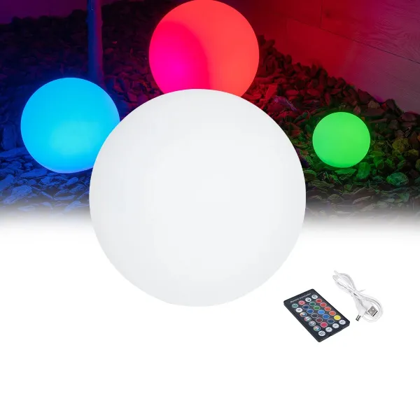 GLOBOSTAR® GARDENGLOW 85361 Μοντέρνο Φωτιστικό Κήπου Μπάλα με IR Ασύρματο Χειριστήριο LED 5W 250lm 360° DC 5V με USB-C με Επαναφορτιζόμενη Μπαταρία Li-ion 3.7V 2x18650 1400mAh Αδιάβροχο IP54 Πολύχρωμο RGBW Dimmable - Sanan SMD Chip - Γαλακτερό Λευκό - Μ15