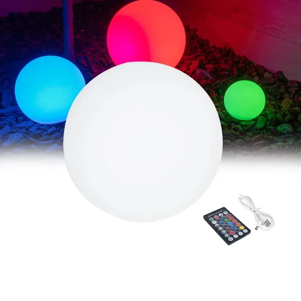 GLOBOSTAR® GARDENGLOW 85362 Μοντέρνο Φωτιστικό Κήπου Μπάλα με IR Ασύρματο Χειριστήριο LED 5W 250lm 360° DC 5V με USB-C με Επαναφορτιζόμενη Μπαταρία Li-ion 3.7V 2x18650 1400mAh Αδιάβροχο IP54 Πολύχρωμο RGBW Dimmable - Sanan SMD Chip - Γαλακτερό Λευκό - Μ20