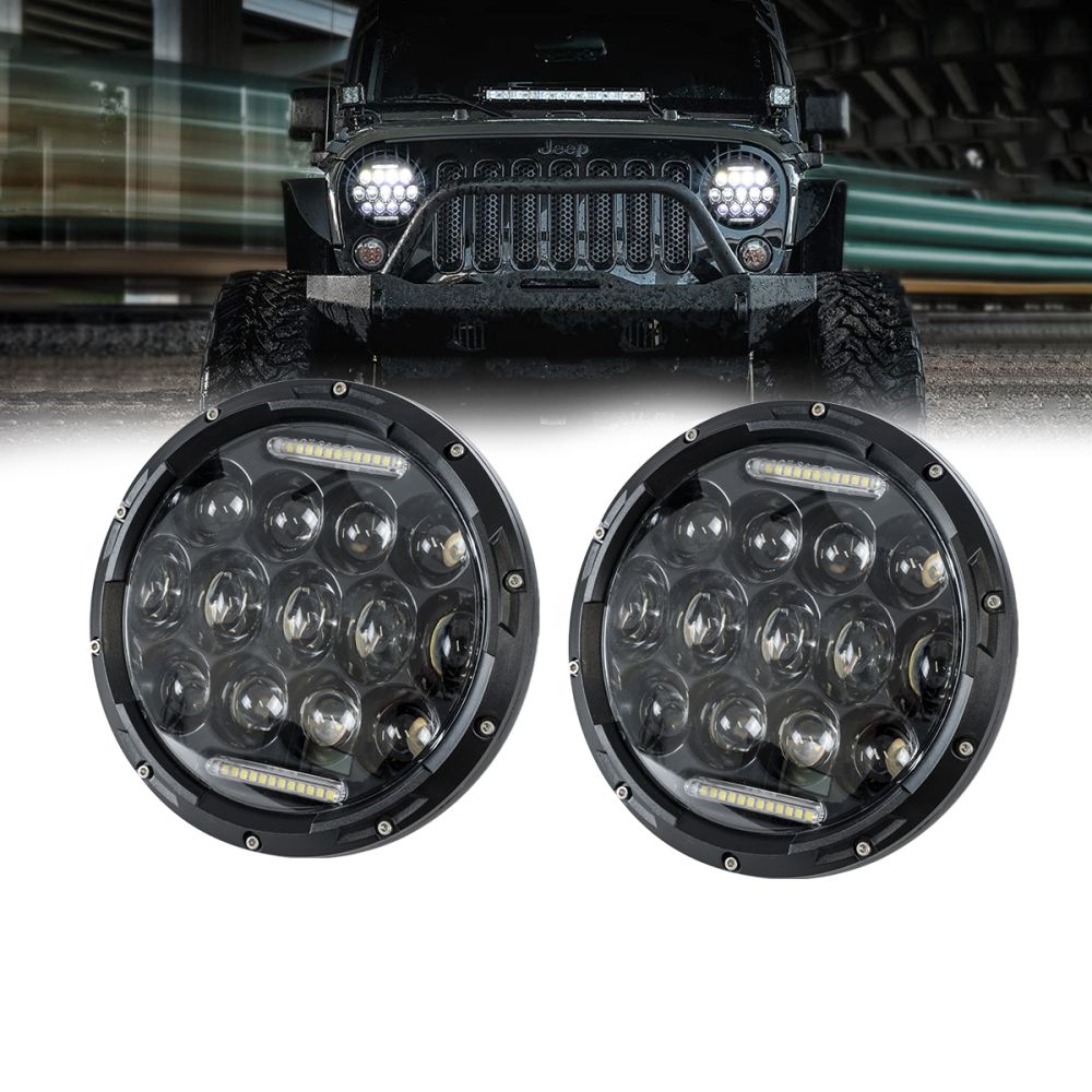 GloboStar® 85417 Σετ 2 x Φανάρια JEEP WRANGLER 7'' Ιντσών Βασικού Φωτισμού H/L με Ring Light DRL LED CREE CXB COB 75W 12000lm DC 10-30V Αδιάβροχα IP67 Ψυχρό Λευκό 6000K