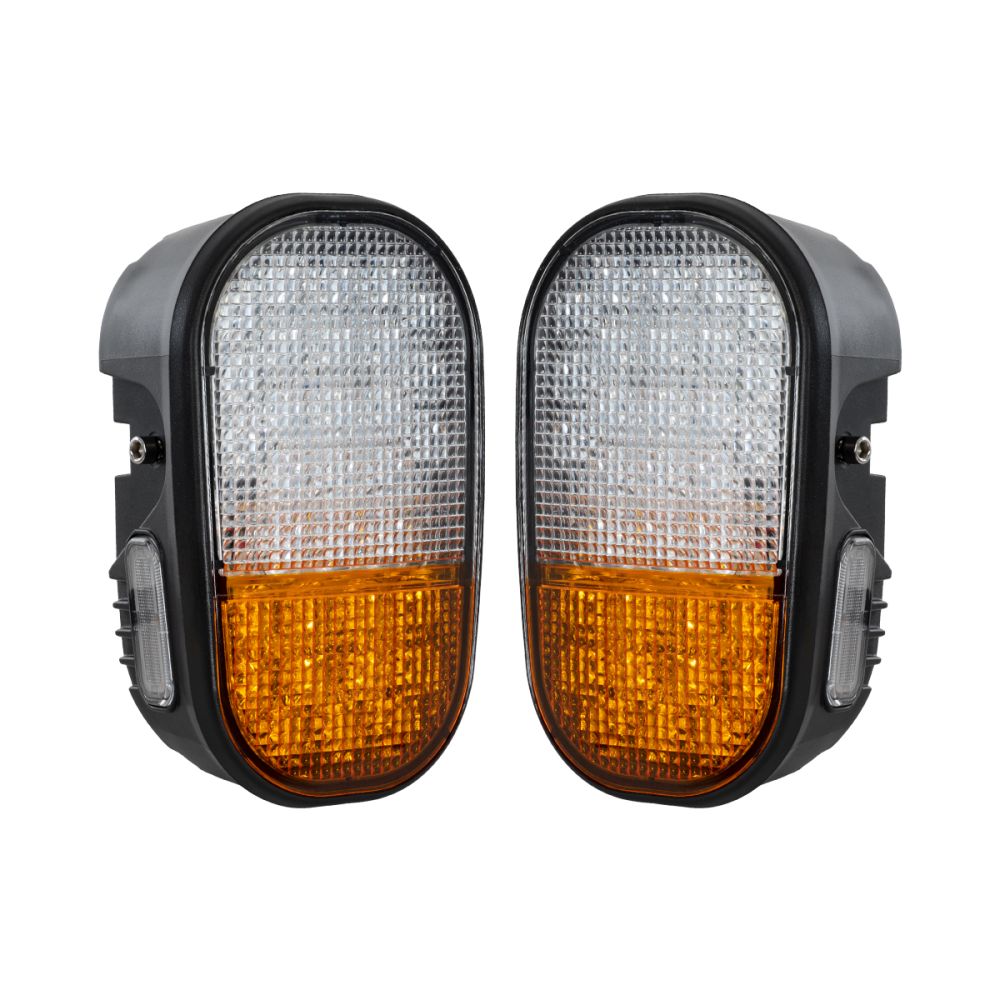 GloboStar® 85455 E57 Mark Σετ 2 x Φανάρια για TOYOTA & UNIVERSAL FORKLIFT Βασικού Φωτισμού για Οχήματα Περονοφόρα - Κλάρκ με Φλας LED 40W DC 10-80V Αδιάβροχα IP6K9K Πορτοκαλί & Ψυχρό Λευκό 6000K  Μ20 x Π8 x Υ12cm