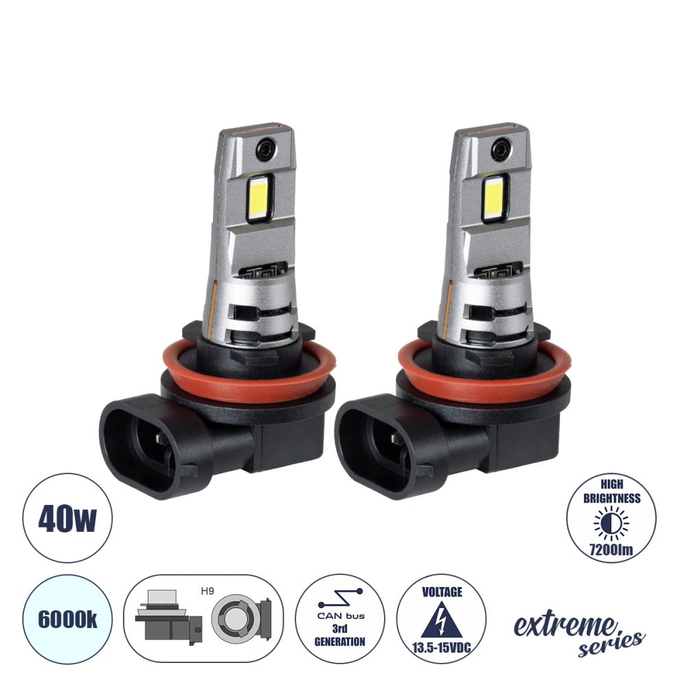 GloboStar® 85651 7S H9 KIT Βασικού Φωτισμού Αυτοκινήτου & Μοτοσυκλέτας 3rd Generation Can-Bus Extreme Series LED 7035 SMD 40W 7200lm DC 13.5-15V Αδιάβροχο IP68 Ψυχρό Λευκό 6000K