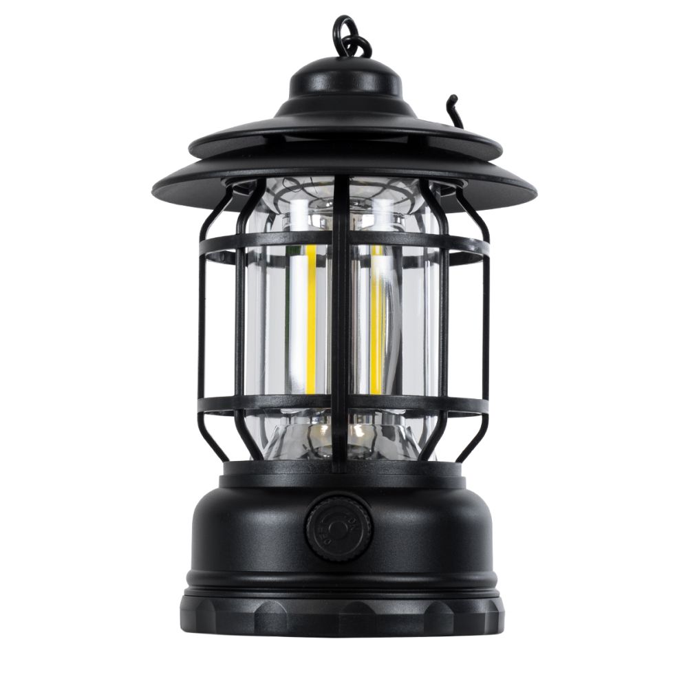 GloboStar® 85692 Αυτόνομο Επαναφορτιζόμενο Φανάρι Camping LED 5W USB 2.0 με Επαναφορτιζόμενη Μπαταρία 1 x 18650 2000mAh Li-ion - IP20 - Dimmable - Μαύρο με Διάφανο Γυαλί - Θερμό Λευκό 3000K Φ12 x Υ17cm