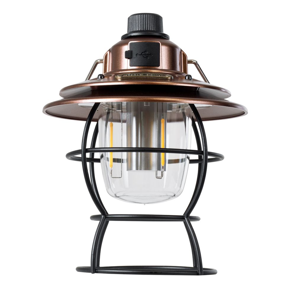 GloboStar® 85697 Αυτόνομο Φανάρι Camping LED 4W USB 2.0 με Επαναφορτιζόμενη Μπαταρία 1 x 18650 2000mAh Li-ion Power Bank IP20 Dimmable Καφέ με Διάφανο Γυαλί CCT Εναλλαγή Φωτισμού μέσω On/Off All In One Ψυχρό 6000K+Φυσικό 4500K+Θερμό 2700K Φ13.5 x Υ17.5cm