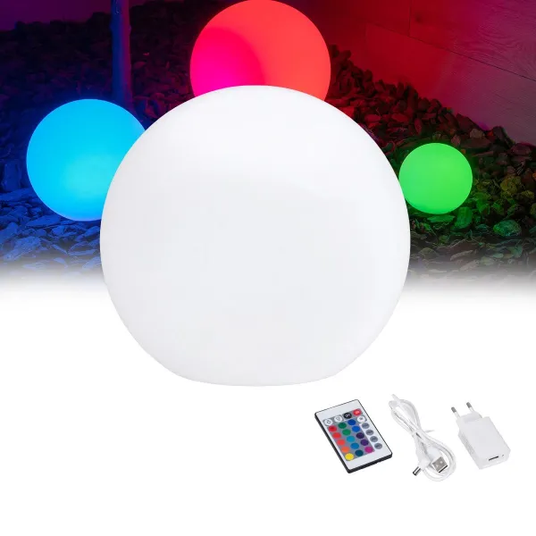 GLOBOSTAR® GARDENGLOW 85824 Μοντέρνο Φωτιστικό Κήπου Μπάλα με IR Ασύρματο Χειριστήριο LED 5W 250lm 360° DC 5V με USB-C με Επαναφορτιζόμενη Μπαταρία Li-ion 3.7V 2x18650 1400mAh Αδιάβροχο IP54 Πολύχρωμο RGBW Dimmable - Sanan SMD Chip - Γαλακτερό Λευκό - Μ24