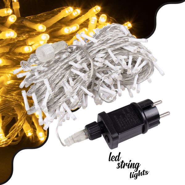85836 Διακοσμητική Γιρλάντα 23 Μέτρα με Controller 8 Προγραμμάτων Εναλλαγών Φωτισμού - Επεκτεινόμενη 200 LED 3.6W AC 230V με Διάφανο Καλώδιο & Πρίζα Schuko Αδιάβροχη IP44 Θερμό Λευκό 3000K Μ23m
