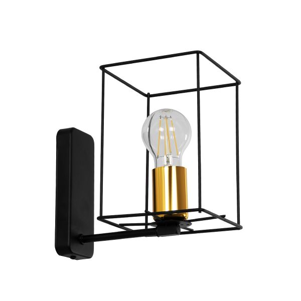 GloboStar® CYRA 203-0012 Μοντέρνο Επιτοίχιο Φωτιστικό Απλίκα Μονόφωτο 1 x E27 IP20 Μαύρο & Χρυσό Μέταλλο - Μ21 x Π21 x Υ19cm