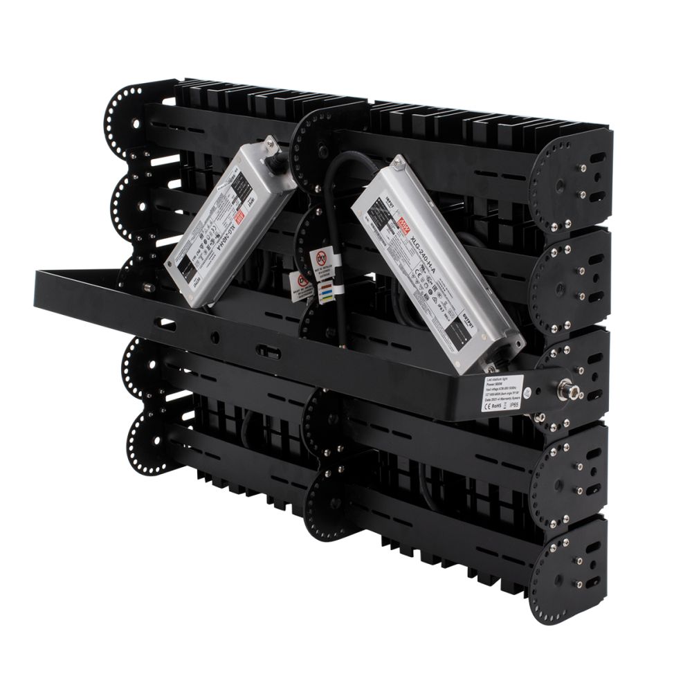 GLOBOSTAR® GOLIATH 90104 Προβολέας για Γήπεδα Tennis & Ποδοσφαίρου 5x5 LED 500W 75000lm 75°x135° SDCM<5 Fish Eye Lens AC 220-240V Αδιάβροχο IP65 IK08 Φυσικό Λευκό 5000K - Lumileds SMD Chip & Mean Well Driver - Μαύρο Ματ - Μ62 x Π22 x Υ45cm - 5 