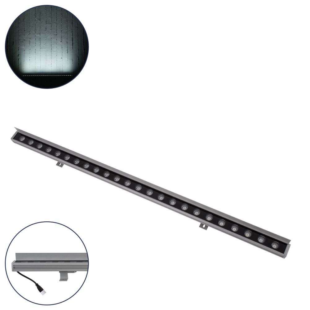 GLOBOSTAR® WASHERFAIA 90188 Μπάρα Φωτισμού Wall Washer με Αντιθαμβωτική Γρίλια LED 24W 2880lm 15° DC 24V Αδιάβροχο IP65 Ψυχρό Λευκό 6000K Dimmable - Bridgelux SMD Chip - Ασημί - Μ100 x Π4 x Υ5.5cm - 3 Χρόνια Εγγύηση