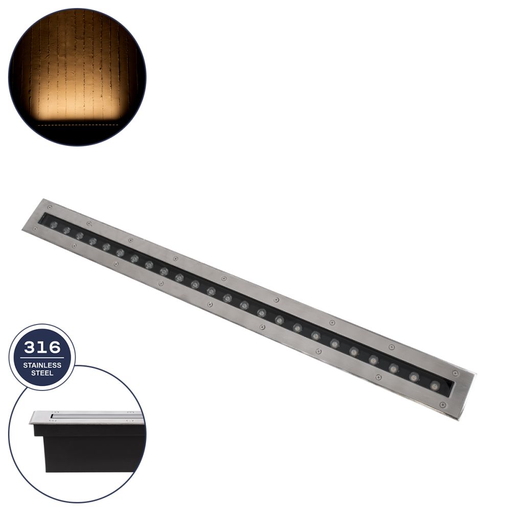 GLOBOSTAR® UNDERGROUNDREMVI 90194 Χωνευτή Μπάρα Φωτισμού Wall Washer LED 24W 2640lm 10° DC 24V Αδιάβροχο IP68 Θερμό Λευκό 2700K Dimmable - Bridgelux SMD Chip - Ανοξείδωτο Ατσάλι SS316 - Μ100 x Π9 x Υ7.2cm / Q98.2 x 7.6cm - 3 Χρόνια Εγγύηση