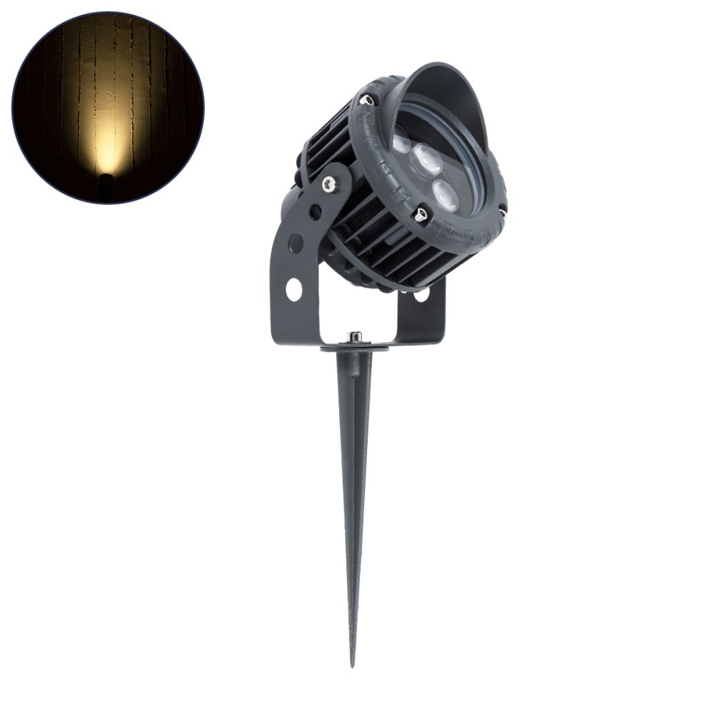 GLOBOSTAR® TREEVINA 90357 Φωτιστικό Σποτ με Αντιθαμβωτική Γρίλια για Φυτά - Δέντρα με Βάση Κήπου / Καρφωτό LED 6W 660lm 10° DC 24V Αδιάβροχο IP65 Θερμό Λευκό 2700K Dimmable - Bridgelux SMD Chip - Γκρι Ανθρακί - Μ13 x Π9.5 x Υ9.5cm - 3 Χρόνια Εγγύηση