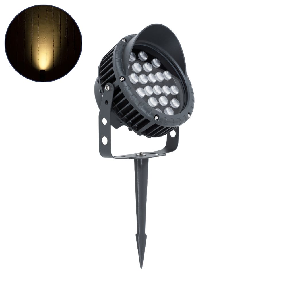 GLOBOSTAR® TREEVINA 90360 Φωτιστικό Σποτ με Αντιθαμβωτική Γρίλια για Φυτά - Δέντρα με Βάση Κήπου / Καρφωτό LED 24W 2640lm 10° DC 24V Αδιάβροχο IP65 Θερμό Λευκό 2700K Dimmable - Bridgelux SMD Chip - Γκρι Ανθρακί - Μ21.5 x Π18.3 x Υ14cm - 3 Χρόνια Εγγύηση