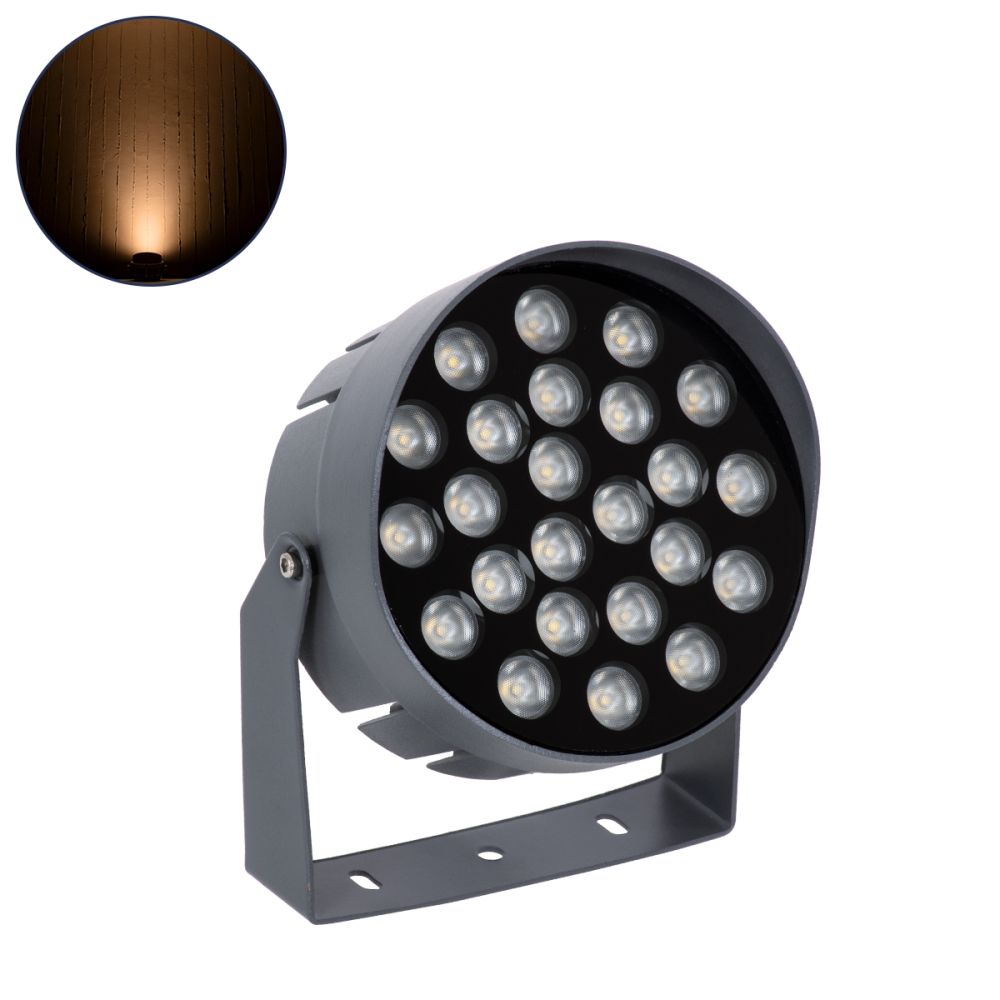 GLOBOSTAR® FLOODNIGMA 90377 Προβολέας Σποτ Wall Washer με Αντιθαμβωτική Γρίλια LED 24W 2040lm 30° DC 24V Αδιάβροχο IP65 Ultra Θερμό Λευκό 2200K Dimmable - Bridgelux SMD Chip - Γκρι Ανθρακί - Μ15 x Π15 x Υ9.1cm - 3 Χρόνια Εγγύηση