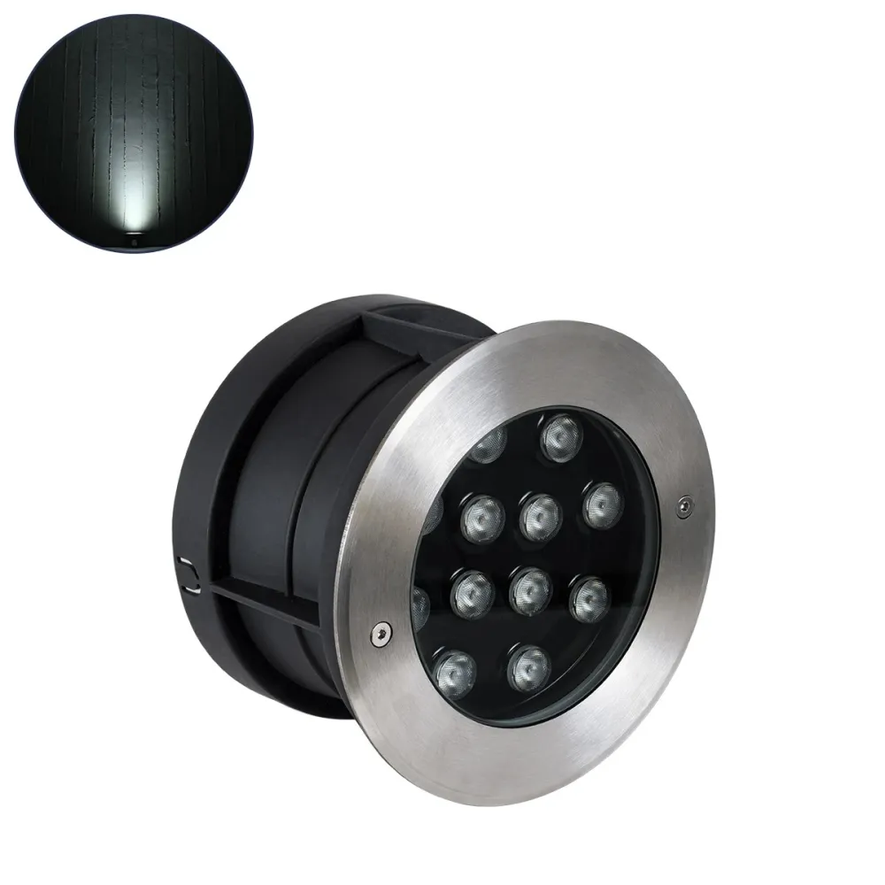 GloboStar® UNDERWATER-GUNE 90405 Υποβρύχιο Χωνευτό Φωτιστικό Σποτ Ειδικό για Σιντριβάνια LED 12W 1200lm 60° DC 24V Αδιάβροχο IP68 Φ10 x Υ7.5cm Ψυχρό Λευκό 6000K - Ανοξείδωτο Ατσάλι - 3 Χρόνια Εγγύηση