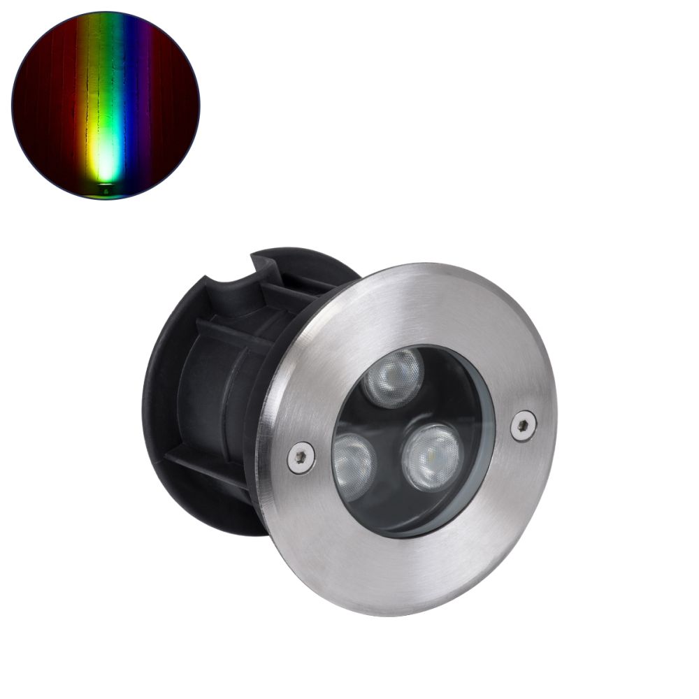 GLOBOSTAR® UNDERWATERHUNI 90416 Υποβρύχιο Χωνευτό Σποτ για Σιντριβάνια/Πισίνες LED 3W 300lm 30° DC 24V Αδιάβροχο IP68 Πολύχρωμο RGBW Dimmable DMX512 - Bridgelux SMD Chip - Ανοξείδωτο Ατσάλι SS304 - Μ10 x Π10 x Υ7.5cm / Q9.5 - 3 Χρόνια Εγγύηση