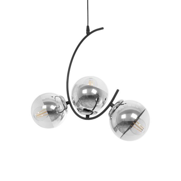 GLOBOSTAR® CITY 202-0041 Μοντέρνο Κρεμαστό Φωτιστικό Οροφής με Ντουί 3 x E27 AC 220-240V IP20 - Μαύρο, Ασημί & Διάφανο - Μ60 x Π35 x Υ50cm