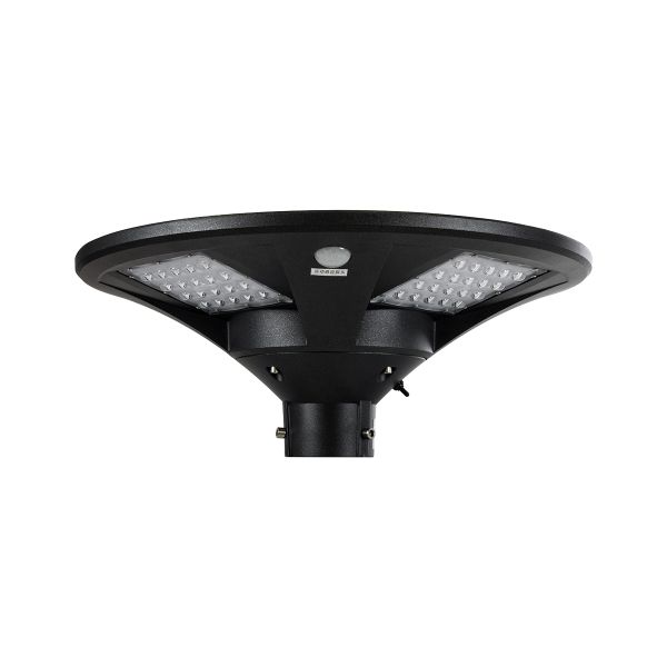 GLOBOSTAR® PARK 90501 Φωτιστικό Κεφαλής Post Top Πλατείας/Πάρκου/Κήπου με Ασύρματο Χειριστήριο LED 20W 800lm 120° με Ενσωματωμένο Φωτοβολταϊκό Panel 6V 20W & Επαναφορτιζόμενη Μπαταρία Li-ion 3.2V 25000mAh με Αισθητήρα Κίνησης-Ημέρας-Νύχτας Αδιάβροχο I