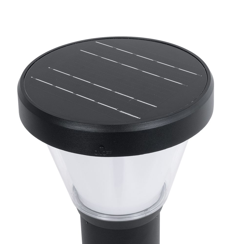 GLOBOSTAR® SOLARDIS 90523 Φωτιστικό Κολωνάκι Κήπου LED 10W 180lm 120° με Ενσωματωμένο Φωτοβολταϊκό Panel 6V 5W & Επαναφορτιζόμενη Μπαταρία Li-ion 3.2V 6000mAh με Αισθητήρα Ημέρας-Νύχτας Αδιάβροχο IP65 Ψυχρό Λευκό 6000K - Μαύρο - Μ24 x Π24 x Υ88cm - 2 