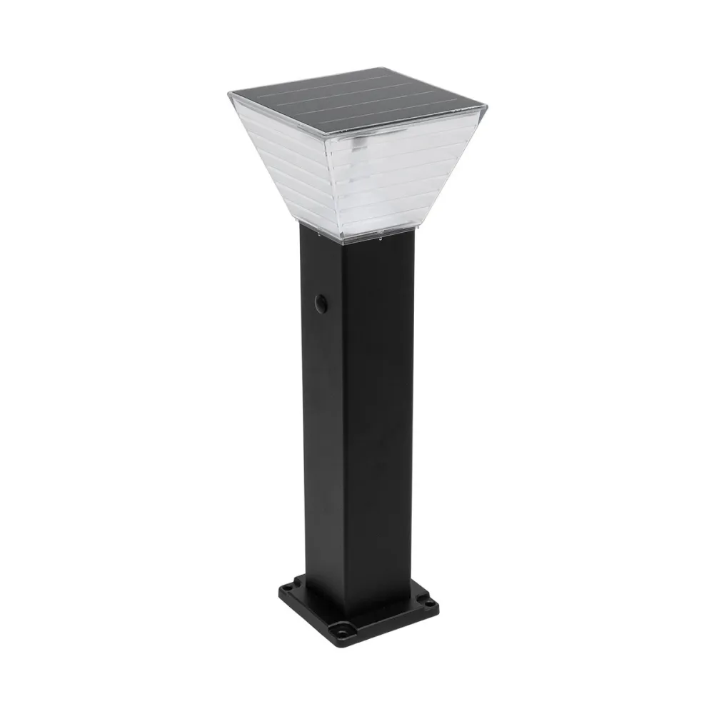 GLOBOSTAR® VEGGIE 90524 Φωτιστικό Κολωνάκι Κήπου LED 10W 500lm 120° με Ενσωματωμένο Φωτοβολταϊκό Panel 6V 2W & Επαναφορτιζόμενη Μπαταρία Li-ion 3.2V 6000mAh με Αισθητήρα Ημέρας-Νύχτας Αδιάβροχο IP65 All in One CCT 6000K-4500K - Sanan SMD Chip - Μαύρο 