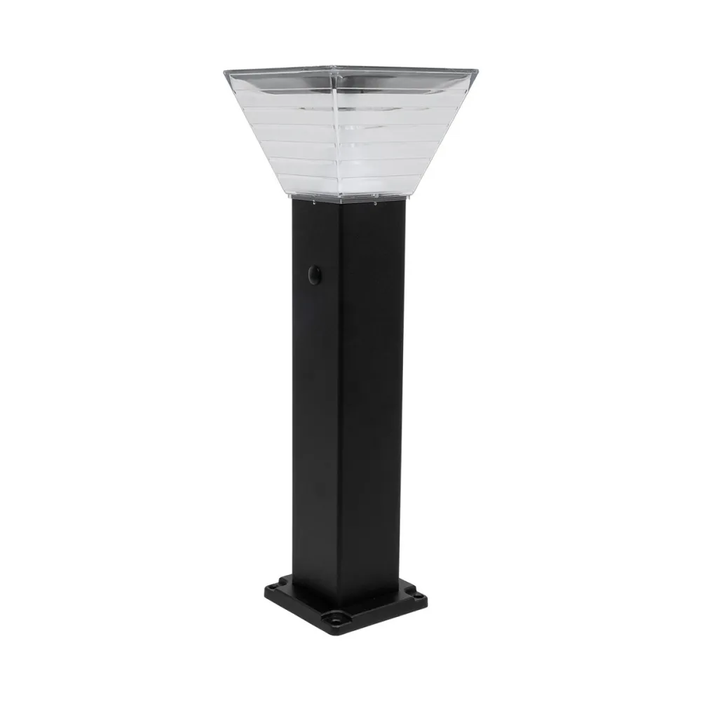 GLOBOSTAR® VEGGIE 90524 Φωτιστικό Κολωνάκι Κήπου LED 10W 500lm 120° με Ενσωματωμένο Φωτοβολταϊκό Panel 6V 2W & Επαναφορτιζόμενη Μπαταρία Li-ion 3.2V 6000mAh με Αισθητήρα Ημέρας-Νύχτας Αδιάβροχο IP65 All in One CCT 6000K-4500K - Sanan SMD Chip - Μαύρο 