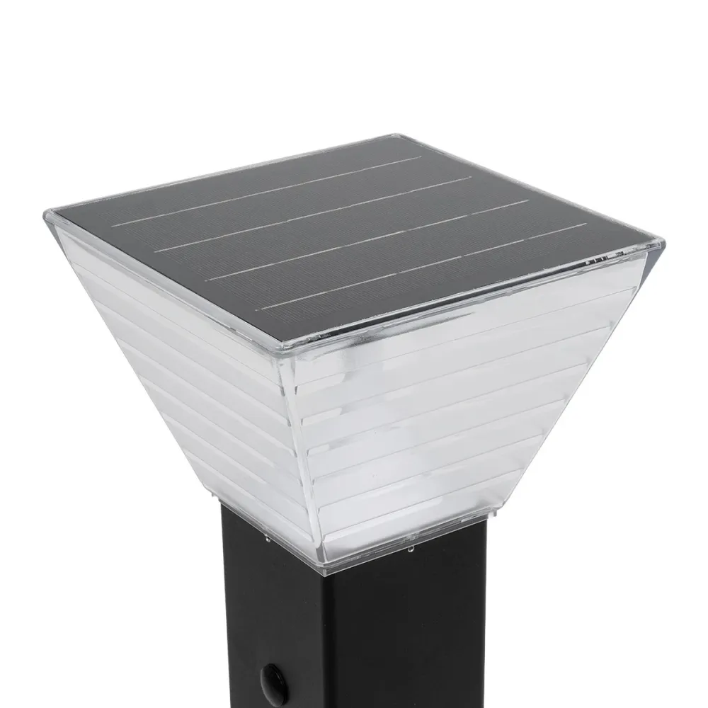 GLOBOSTAR® VEGGIE 90524 Φωτιστικό Κολωνάκι Κήπου LED 10W 500lm 120° με Ενσωματωμένο Φωτοβολταϊκό Panel 6V 2W & Επαναφορτιζόμενη Μπαταρία Li-ion 3.2V 6000mAh με Αισθητήρα Ημέρας-Νύχτας Αδιάβροχο IP65 All in One CCT 6000K-4500K - Sanan SMD Chip - Μαύρο 
