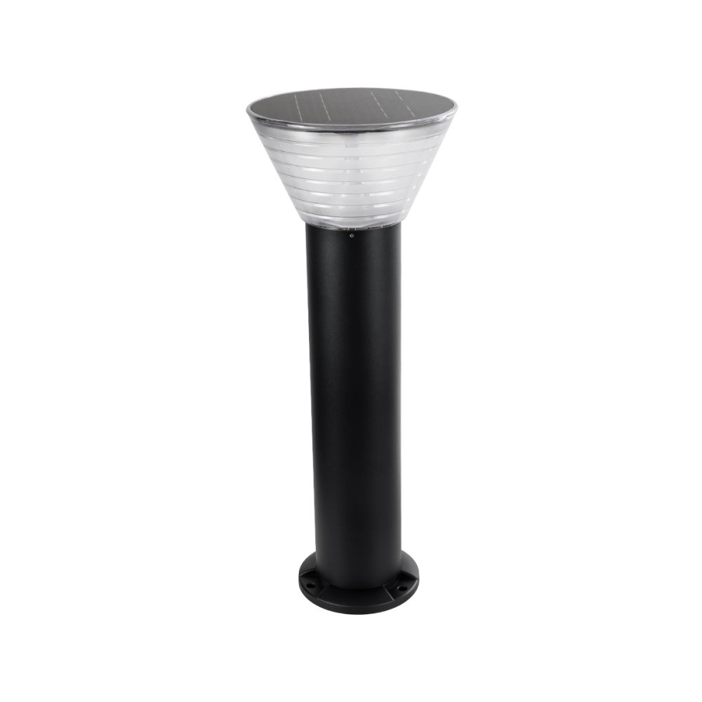 GLOBOSTAR® VEGGIE 90525 Φωτιστικό Κολωνάκι Κήπου LED 10W 500lm 120° με Ενσωματωμένο Φωτοβολταϊκό Panel 6V 2W & Επαναφορτιζόμενη Μπαταρία Li-ion 3.2V 1800mAh με Αισθητήρα Ημέρας-Νύχτας Αδιάβροχο IP65 Ψυχρό Λευκό 6000K - Sanan SMD Chip - Μαύρο- Μ23 x Π2