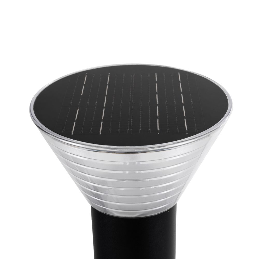 GLOBOSTAR® VEGGIE 90525 Φωτιστικό Κολωνάκι Κήπου LED 10W 500lm 120° με Ενσωματωμένο Φωτοβολταϊκό Panel 6V 2W & Επαναφορτιζόμενη Μπαταρία Li-ion 3.2V 1800mAh με Αισθητήρα Ημέρας-Νύχτας Αδιάβροχο IP65 Ψυχρό Λευκό 6000K - Sanan SMD Chip - Μαύρο- Μ23 x Π2