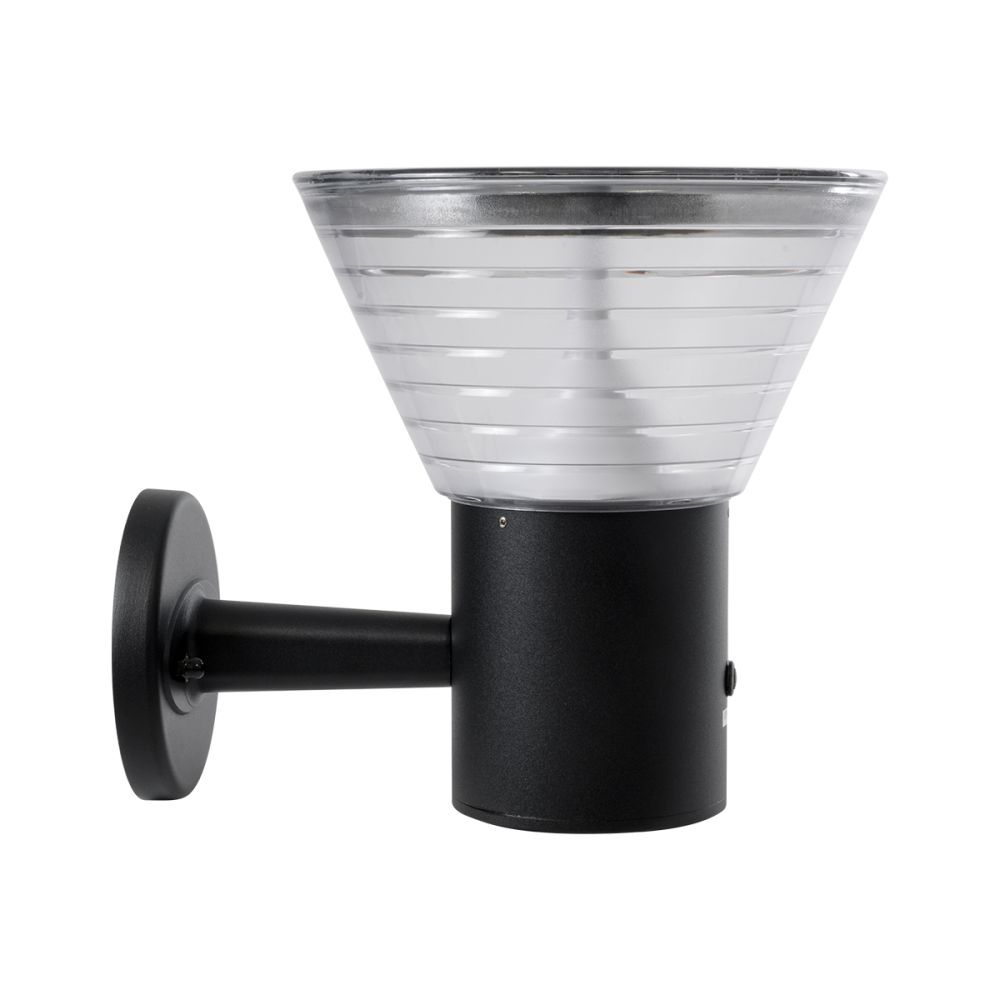 GLOBOSTAR® VEGGIE 90530 Μοντέρνο Φωτιστικό Τοίχου - Απλίκα LED 10W 330lm 120° με Ενσωματωμένο Φωτοβολταϊκό Panel 6V 2W & Επαναφορτιζόμενη Μπαταρία Li-ion 3.2V 1800mAh με Αισθητήρα Ημέρας-Νύχτας Αδιάβροχο IP65 Ψυχρό Λευκό 6000K - Μαύρο- Μ23 x Π30 x Υ25