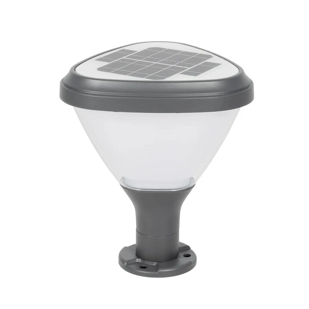 GLOBOSTAR® NATURE 90532 Φωτιστικό Κολωνάκι Κήπου LED 10W 500lm 120° DC 5V με Ενσωματωμένο Φωτοβολταϊκό Panel 6V 2W & Επαναφορτιζόμενη Μπαταρία Li-ion 3.2V 8000mAh με Αισθητήρα Ημέρας-Νύχτας Αδιάβροχο IP65 Ψυχρό Λευκό 6000K - Sanan SMD Chip - Γκρι Ανθρ