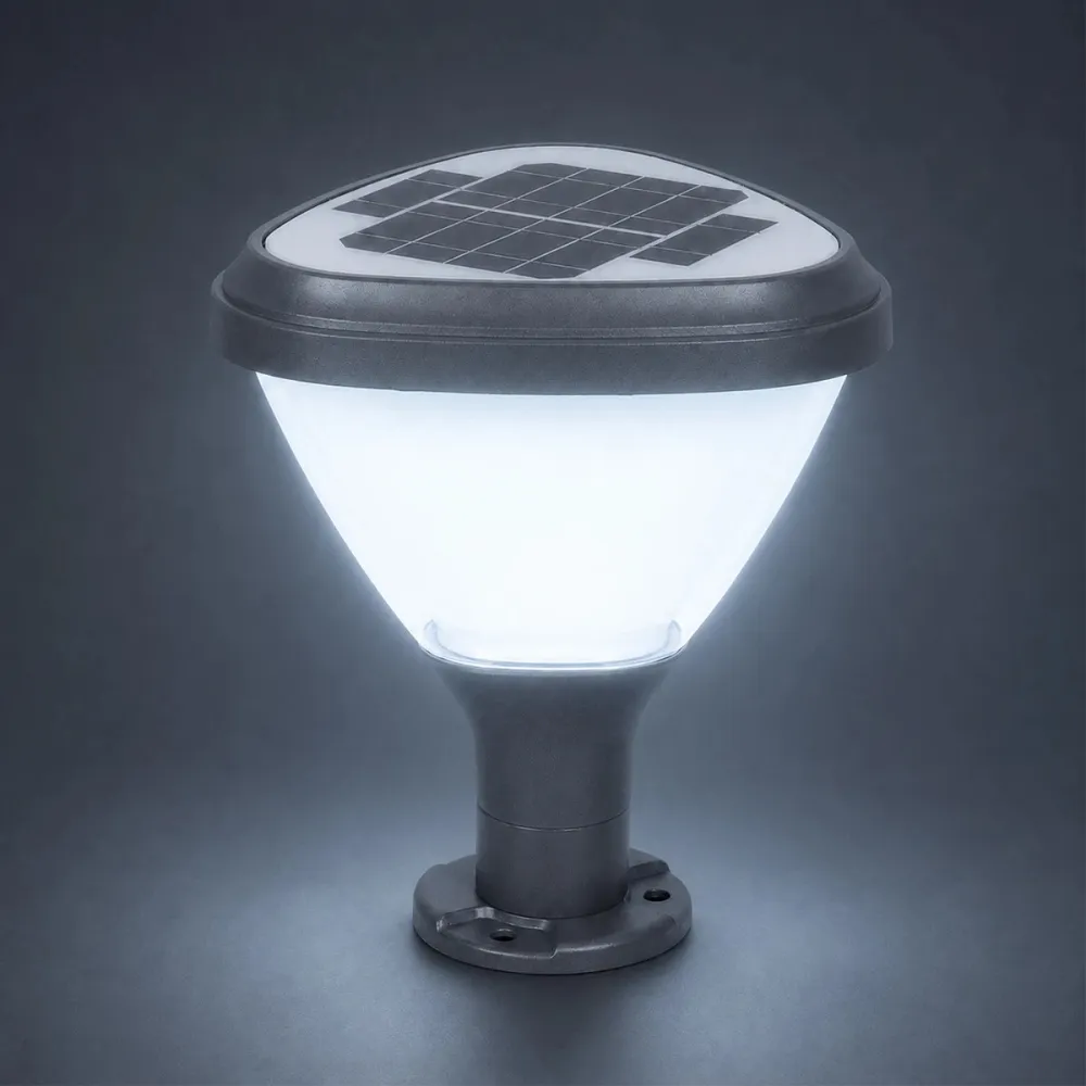GLOBOSTAR® NATURE 90532 Φωτιστικό Κολωνάκι Κήπου LED 10W 500lm 120° DC 5V με Ενσωματωμένο Φωτοβολταϊκό Panel 6V 2W & Επαναφορτιζόμενη Μπαταρία Li-ion 3.2V 8000mAh με Αισθητήρα Ημέρας-Νύχτας Αδιάβροχο IP65 Ψυχρό Λευκό 6000K - Sanan SMD Chip - Γκρι Ανθρ