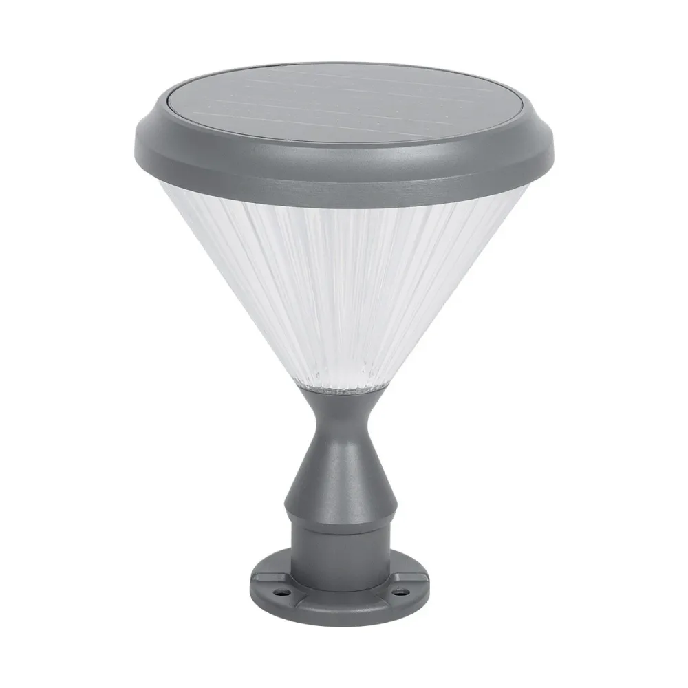 GLOBOSTAR® SHARP 90533 Φωτιστικό Κολωνάκι Κήπου LED 10W 500lm 120° DC 5V με Ενσωματωμένο Φωτοβολταϊκό Panel 6V 2W & Επαναφορτιζόμενη Μπαταρία Li-ion 3.2V 8000mAh με Αισθητήρα Ημέρας-Νύχτας Αδιάβροχο IP65 Ψυχρό Λευκό 6000K - Sanan SMD Chip - Γκρι Ανθρα