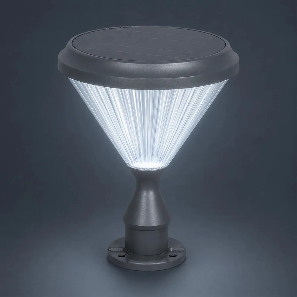 GLOBOSTAR® SHARP 90533 Φωτιστικό Κολωνάκι Κήπου LED 10W 500lm 120° DC 5V με Ενσωματωμένο Φωτοβολταϊκό Panel 6V 2W & Επαναφορτιζόμενη Μπαταρία Li-ion 3.2V 8000mAh με Αισθητήρα Ημέρας-Νύχτας Αδιάβροχο IP65 Ψυχρό Λευκό 6000K - Sanan SMD Chip - Γκρι Ανθρα