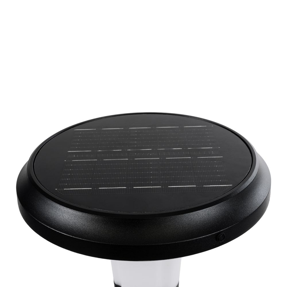 GLOBOSTAR® WHISPER 90535 Φωτιστικό Κολωνάκι Κήπου LED 10W 500lm 120° με Ενσωματωμένο Φωτοβολταϊκό Panel 6V 2W & Επαναφορτιζόμενη Μπαταρία Li-ion 3.2V 1800mAh με Αισθητήρα Ημέρας-Νύχτας Αδιάβροχο IP65 Ψυχρό Λευκό 6000K - Sanan SMD Chip - Γκρι Ανθρακί -