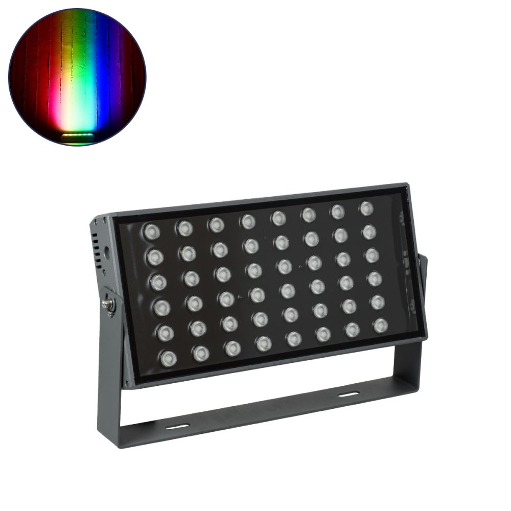 GLOBOSTAR® FLOODZANA 90559 Προβολέας Σποτ Wall Washer LED 100W 8000lm 30° DC 24V Αδιάβροχο IP65 Πολύχρωμο RGBW Dimmable DMX512 - Bridgelux SMD Chip - Γκρι Ανθρακί - Μ45.5 x Π28 x Υ10cm - 3 Χρόνια Εγγύηση