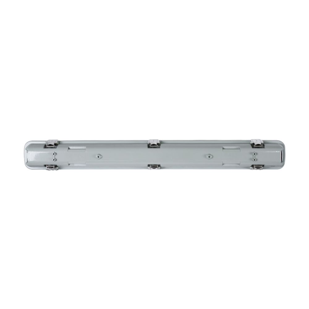 GLOBOSTAR® VIGAS 90610 Γραμμικό Βιομηχανικό Φωτιστικό Σκαφάκι Tri-Proof με Μεταλλικά Clips για 1 x Λάμπα T8 G13 60cm Τύπου Φθορίου LED Τροφοδοσίας Ενός Άκρου 120° AC 220-240V Αδιάβροχο IP65 - Γκρι με Διάφανο Κάλυμμα Πλαστικό PC - Μ66 x Π8 x Υ8cm