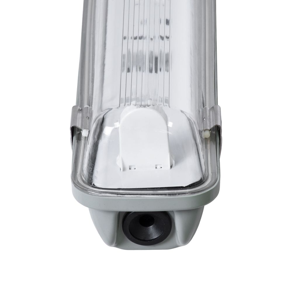 GLOBOSTAR® VIGAS 90610 Γραμμικό Βιομηχανικό Φωτιστικό Σκαφάκι Tri-Proof με Μεταλλικά Clips για 1 x Λάμπα T8 G13 60cm Τύπου Φθορίου LED Τροφοδοσίας Ενός Άκρου 120° AC 220-240V Αδιάβροχο IP65 - Γκρι με Διάφανο Κάλυμμα Πλαστικό PC - Μ66 x Π8 x Υ8cm