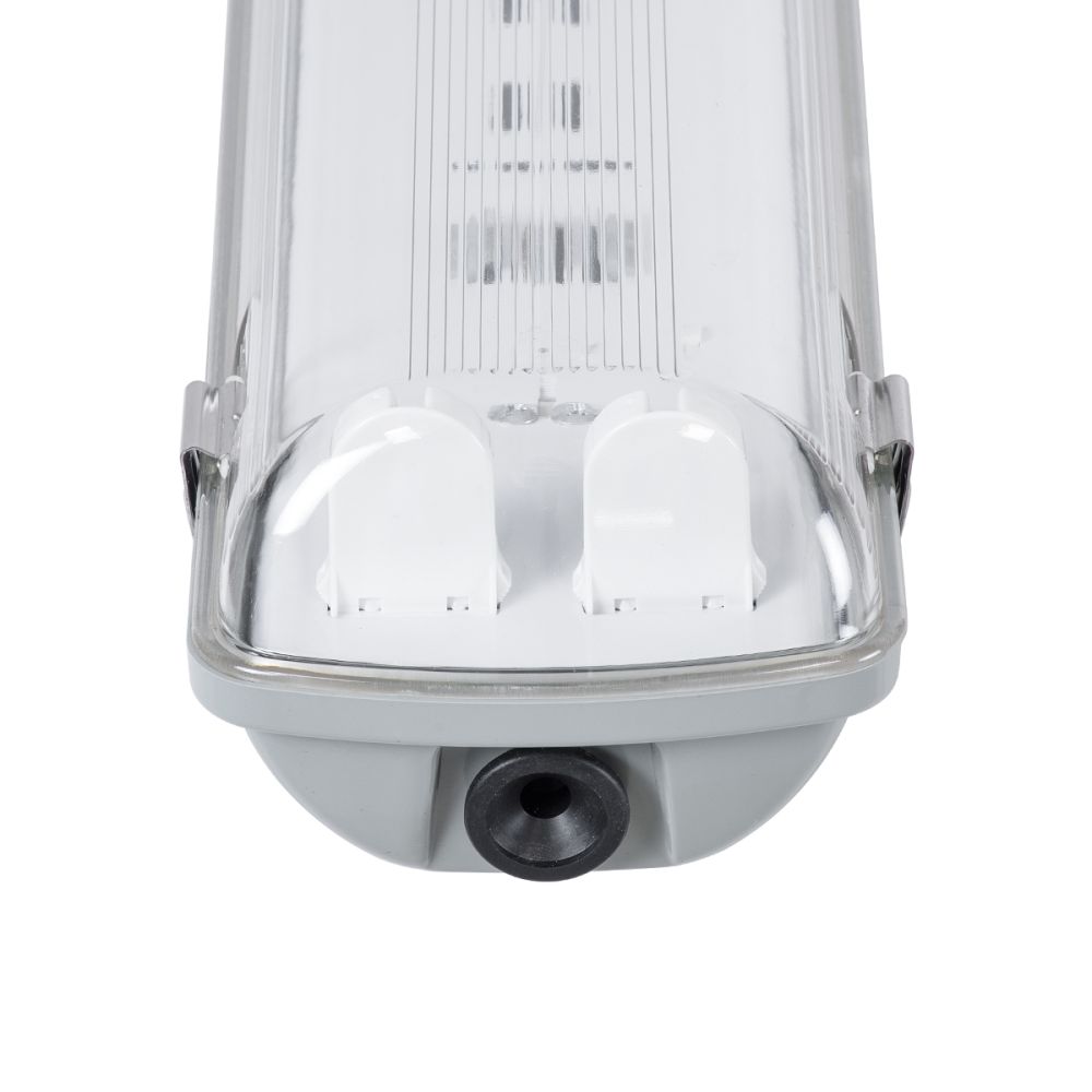 GLOBOSTAR® VIGAS 90611 Γραμμικό Βιομηχανικό Φωτιστικό Σκαφάκι Tri-Proof με Μεταλλικά Clips για 2 x Λάμπες T8 G13 60cm Τύπου Φθορίου LED Τροφοδοσίας Ενός Άκρου 120° AC 220-240V Αδιάβροχο IP65 - Γκρι με Διάφανο Κάλυμμα Πλαστικό PC - Μ66 x Π11.5 x Υ9cm