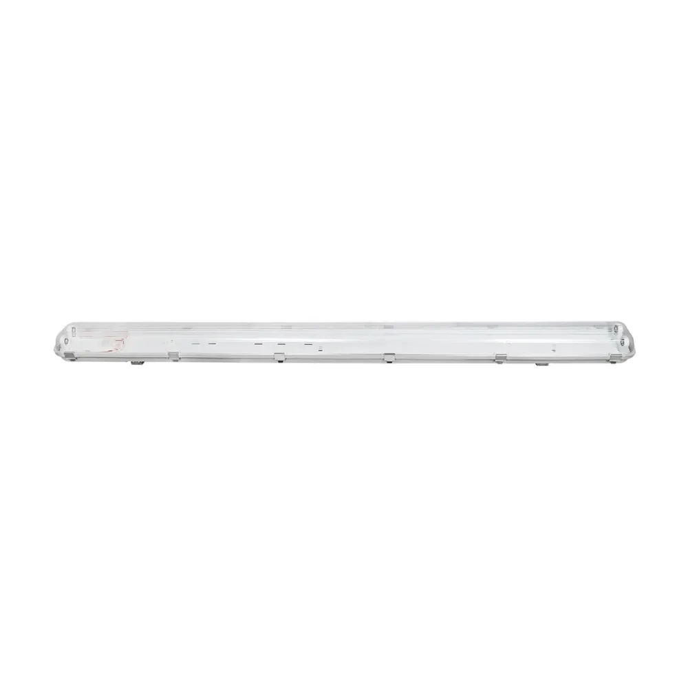 GLOBOSTAR® VIGAS 90613 Γραμμικό Βιομηχανικό Φωτιστικό Σκαφάκι Tri-Proof με Μεταλλικά Clips για 2 x Λάμπες T8 G13 120cm Τύπου Φθορίου LED Τροφοδοσίας Ενός Άκρου 120° AC 220-240V Αδιάβροχο IP65 - Γκρι με Διάφανο Κάλυμμα Πλαστικό PC - Μ126 x Π11.5 x Υ9cm
