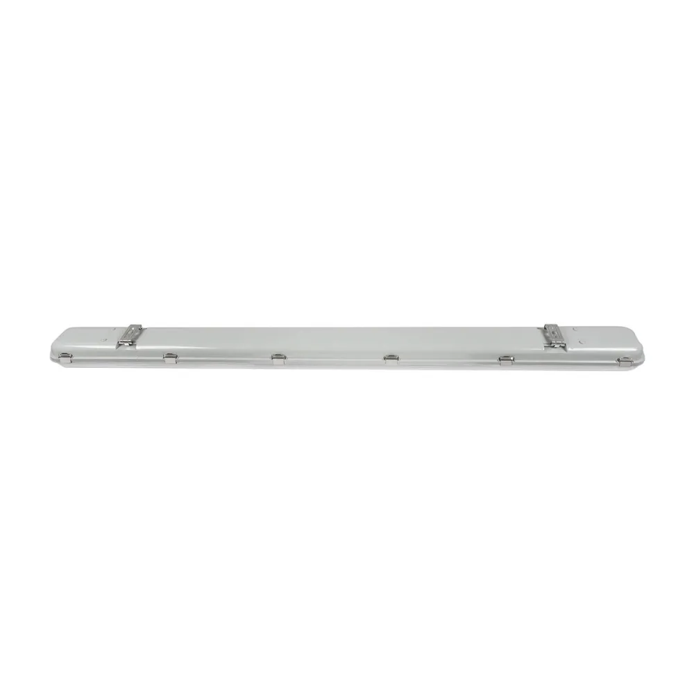 GLOBOSTAR® VIGAS 90613 Γραμμικό Βιομηχανικό Φωτιστικό Σκαφάκι Tri-Proof με Μεταλλικά Clips για 2 x Λάμπες T8 G13 120cm Τύπου Φθορίου LED Τροφοδοσίας Ενός Άκρου 120° AC 220-240V Αδιάβροχο IP65 - Γκρι με Διάφανο Κάλυμμα Πλαστικό PC - Μ126 x Π11.5 x Υ9cm