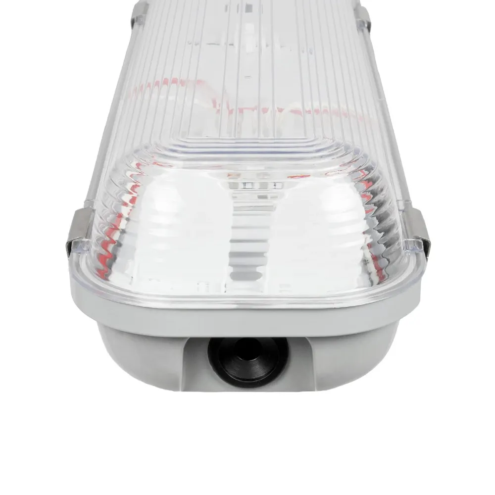 GLOBOSTAR® VIGAS 90613 Γραμμικό Βιομηχανικό Φωτιστικό Σκαφάκι Tri-Proof με Μεταλλικά Clips για 2 x Λάμπες T8 G13 120cm Τύπου Φθορίου LED Τροφοδοσίας Ενός Άκρου 120° AC 220-240V Αδιάβροχο IP65 - Γκρι με Διάφανο Κάλυμμα Πλαστικό PC - Μ126 x Π11.5 x Υ9cm