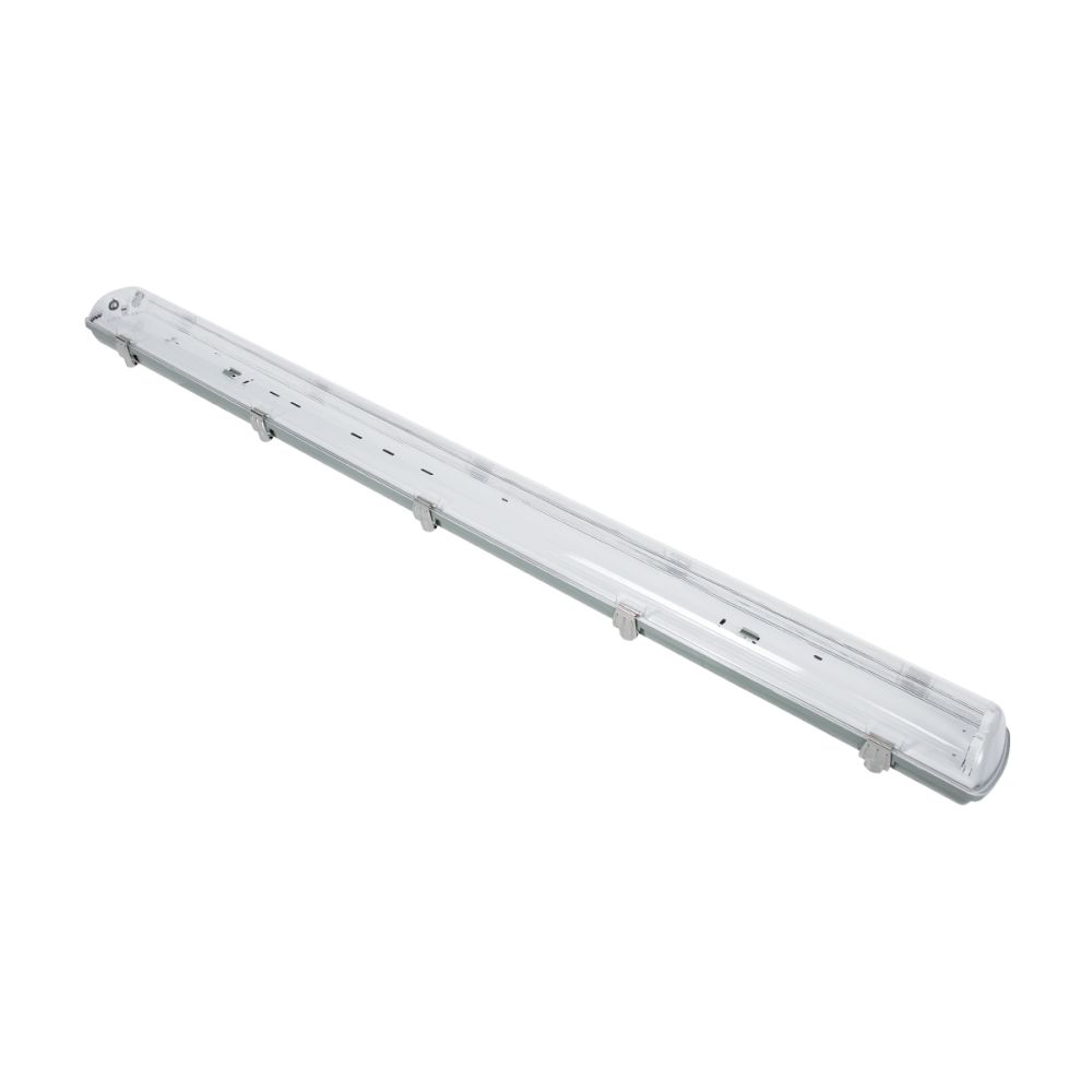 GLOBOSTAR® VIGAS 90613 Γραμμικό Βιομηχανικό Φωτιστικό Σκαφάκι Tri-Proof με Μεταλλικά Clips για 2 x Λάμπες T8 G13 120cm Τύπου Φθορίου LED Τροφοδοσίας Ενός Άκρου 120° AC 220-240V Αδιάβροχο IP65 - Γκρι με Διάφανο Κάλυμμα Πλαστικό PC - Μ126 x Π11.5 x Υ9cm