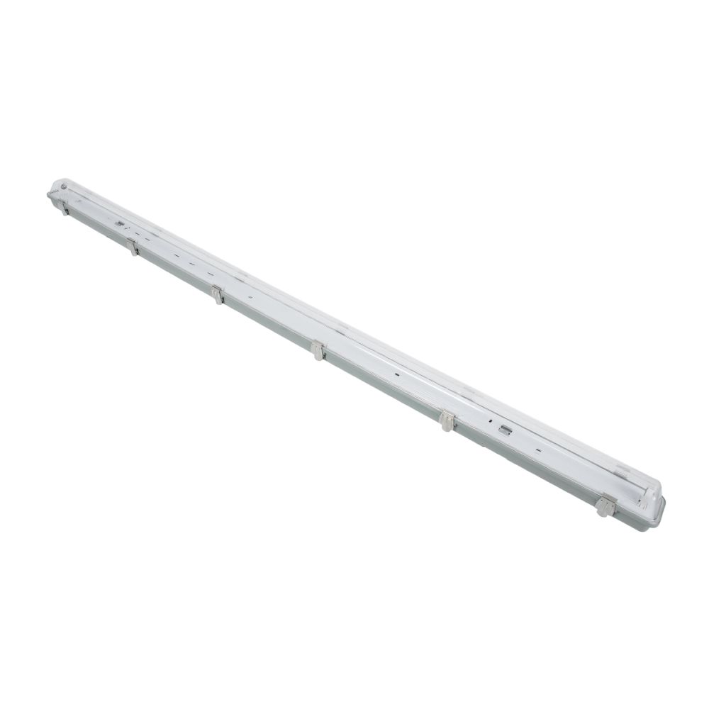 GLOBOSTAR® VIGAS 90614 Γραμμικό Βιομηχανικό Φωτιστικό Σκαφάκι Tri-Proof με Μεταλλικά Clips για 1 x Λάμπες T8 G13 150cm Τύπου Φθορίου LED Τροφοδοσίας Ενός Άκρου 120° AC 220-240V Αδιάβροχο IP65 - Γκρι με Διάφανο Κάλυμμα Πλαστικό PC - Μ156 x Π8 x Υ9cm