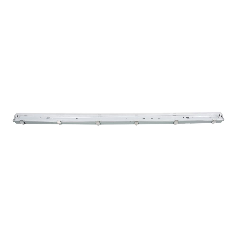GLOBOSTAR® VIGAS 90614 Γραμμικό Βιομηχανικό Φωτιστικό Σκαφάκι Tri-Proof με Μεταλλικά Clips για 1 x Λάμπες T8 G13 150cm Τύπου Φθορίου LED Τροφοδοσίας Ενός Άκρου 120° AC 220-240V Αδιάβροχο IP65 - Γκρι με Διάφανο Κάλυμμα Πλαστικό PC - Μ156 x Π8 x Υ9cm