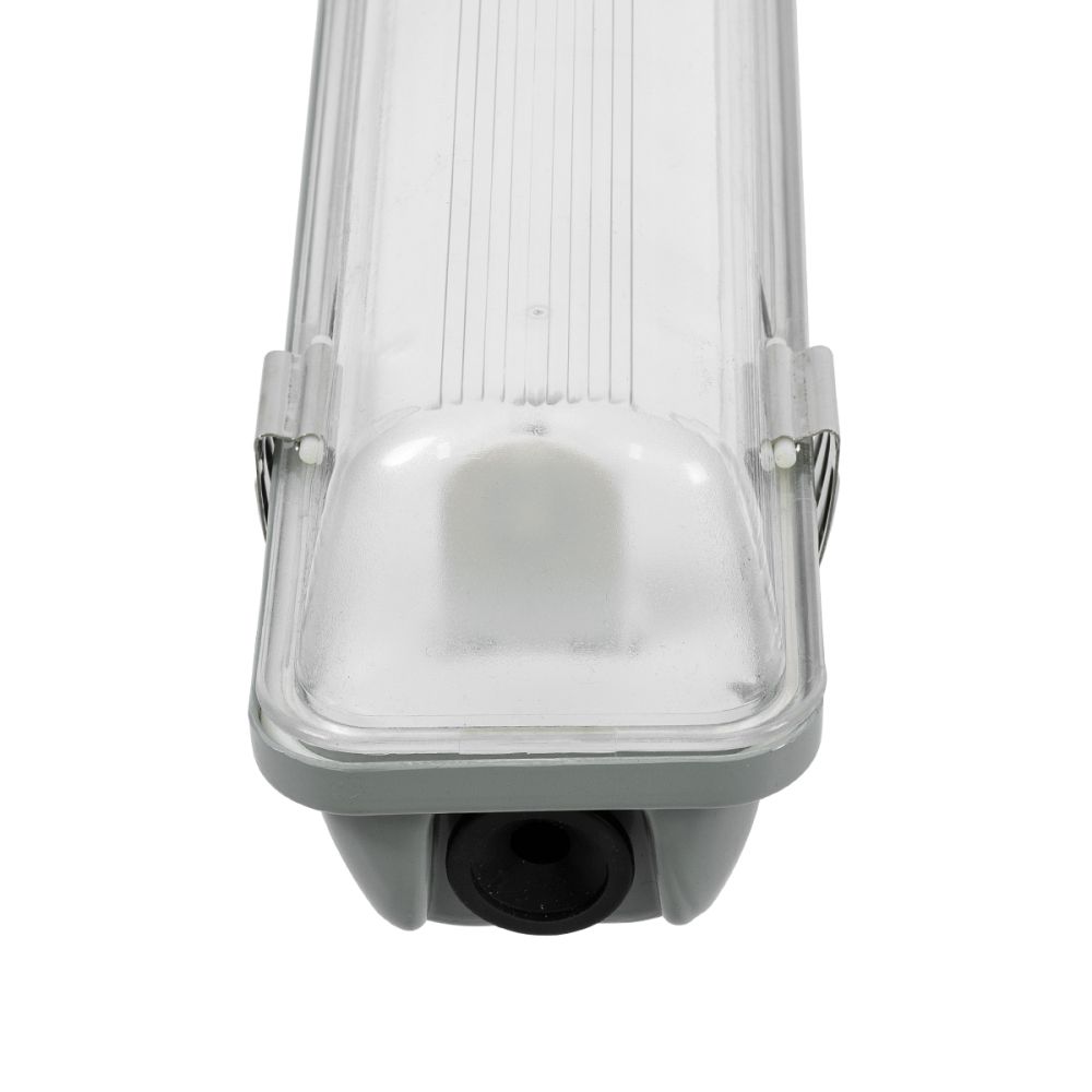GLOBOSTAR® VIGAS 90614 Γραμμικό Βιομηχανικό Φωτιστικό Σκαφάκι Tri-Proof με Μεταλλικά Clips για 1 x Λάμπες T8 G13 150cm Τύπου Φθορίου LED Τροφοδοσίας Ενός Άκρου 120° AC 220-240V Αδιάβροχο IP65 - Γκρι με Διάφανο Κάλυμμα Πλαστικό PC - Μ156 x Π8 x Υ9cm