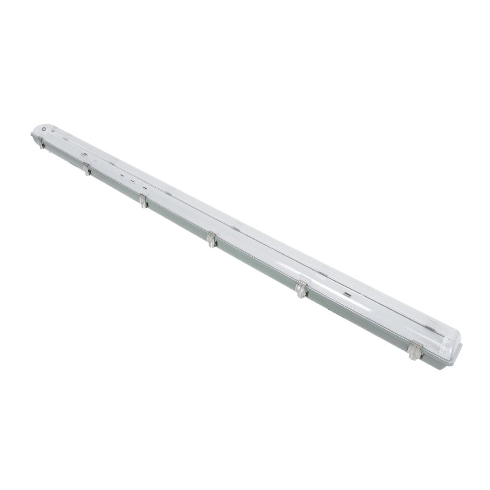 GLOBOSTAR® VIGAS 90615 Γραμμικό Βιομηχανικό Φωτιστικό Σκαφάκι Tri-Proof με Μεταλλικά Clips για 2 x Λάμπες T8 G13 150cm Τύπου Φθορίου LED Τροφοδοσίας Ενός Άκρου 120° AC 220-240V Αδιάβροχο IP65 - Γκρι με Διάφανο Κάλυμμα Πλαστικό PC - Μ156 x Π12 x Υ9cm