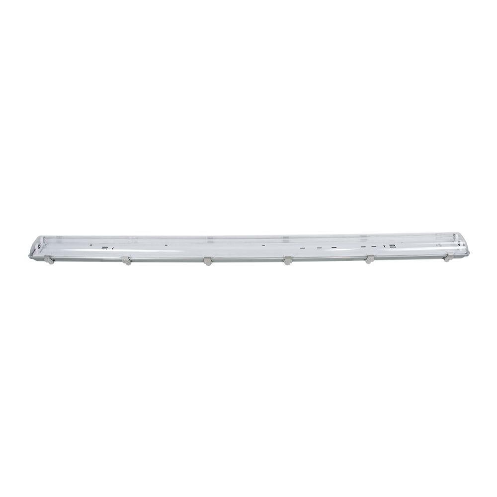 GLOBOSTAR® VIGAS 90615 Γραμμικό Βιομηχανικό Φωτιστικό Σκαφάκι Tri-Proof με Μεταλλικά Clips για 2 x Λάμπες T8 G13 150cm Τύπου Φθορίου LED Τροφοδοσίας Ενός Άκρου 120° AC 220-240V Αδιάβροχο IP65 - Γκρι με Διάφανο Κάλυμμα Πλαστικό PC - Μ156 x Π12 x Υ9cm