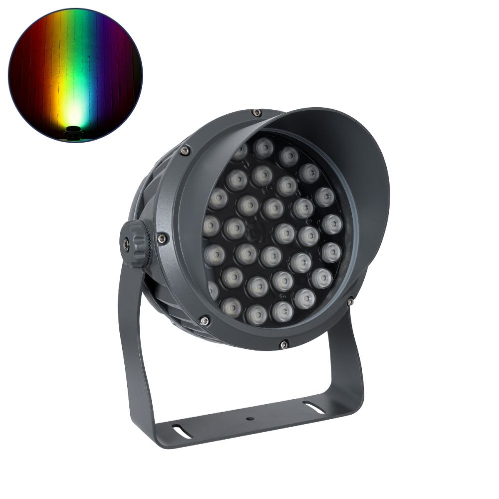 GLOBOSTAR® FLOODIMO 90745 Προβολέας Σποτ Wall Washer με Αντιθαμβωτική Γρίλια LED 54W 4320lm 10° DC 24V Αδιάβροχο IP67 Πολύχρωμο RGBW Dimmable DMX512 - Bridgelux SMD Chip - Γκρι Ανθρακί - Μ26 x Π28 x Υ35cm - 3 Χρόνια Εγγύηση