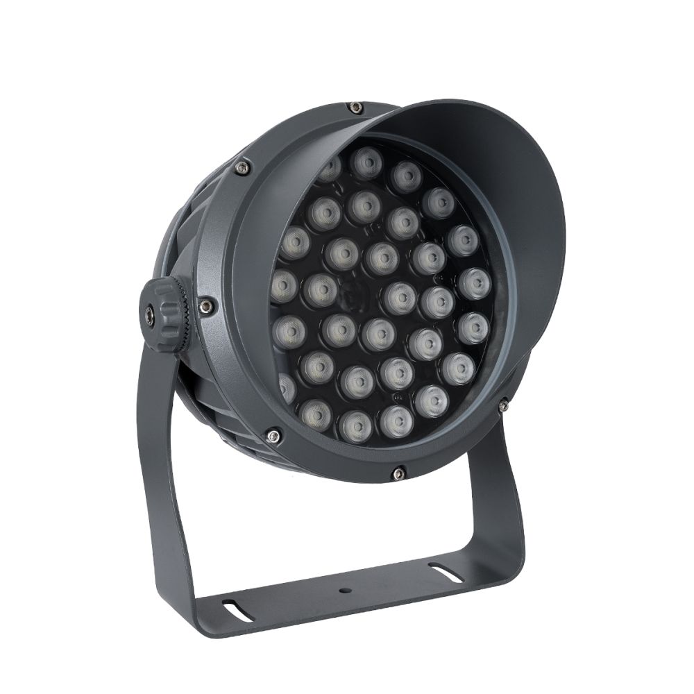 GLOBOSTAR® FLOODIMO 90745 Προβολέας Σποτ Wall Washer με Αντιθαμβωτική Γρίλια LED 54W 4320lm 10° DC 24V Αδιάβροχο IP67 Πολύχρωμο RGBW Dimmable DMX512 - Bridgelux SMD Chip - Γκρι Ανθρακί - Μ26 x Π28 x Υ35cm - 3 Χρόνια Εγγύηση