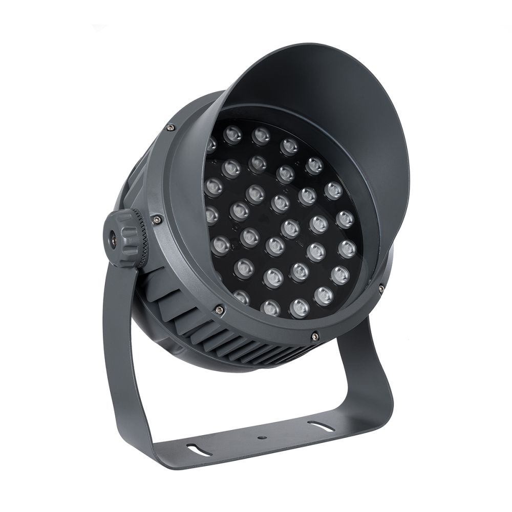 GLOBOSTAR® FLOODIMO 90748 Προβολέας Σποτ Wall Washer με Αντιθαμβωτική Γρίλια LED 100W 8000lm 10° DC 24V Αδιάβροχο IP67 Πολύχρωμο RGBW Dimmable DMX512 - Bridgelux SMD Chip - Γκρι Ανθρακί - Μ34 x Π36 x Υ44cm - 3 Χρόνια Εγγύηση