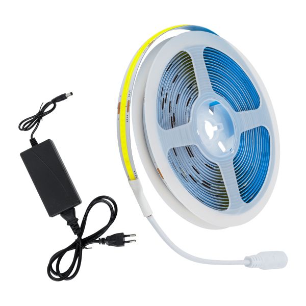 GloboStar® 70417 Σετ Ταινία COB LED 5m 48W/5m 308LED/m 864lm/m 120° DC 12V IP20 με Τροφοδοτικό Ψυχρό Λευκό 6000K